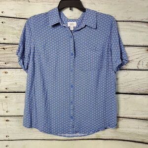 Croft & Barrow Women’s Plus 1X Blue Short Sleeve Button Down Blouse Floral Print